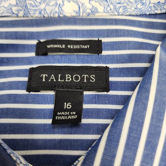 Talbots Womens Non Iron Perfect Shirt Size 16 Blue White Stripe Contrast Cuff - Picture 6 of 8